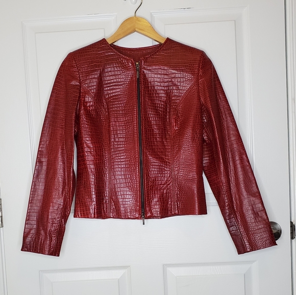 Saks Fifth Avenue Jackets & Blazers - {IDENTIFY} Saks Fifth Red Leather Jacket Like New